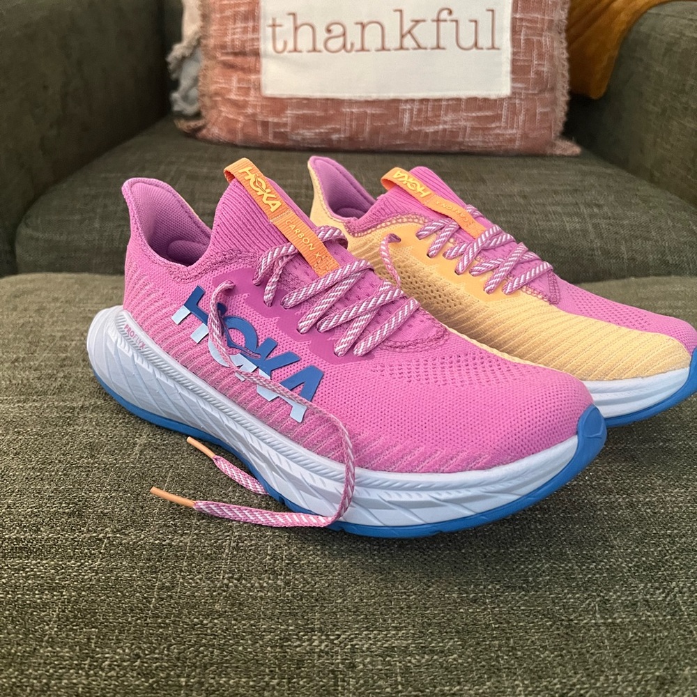 Hoka One One Women's Pink and Yellow Athletic Running Shoes
